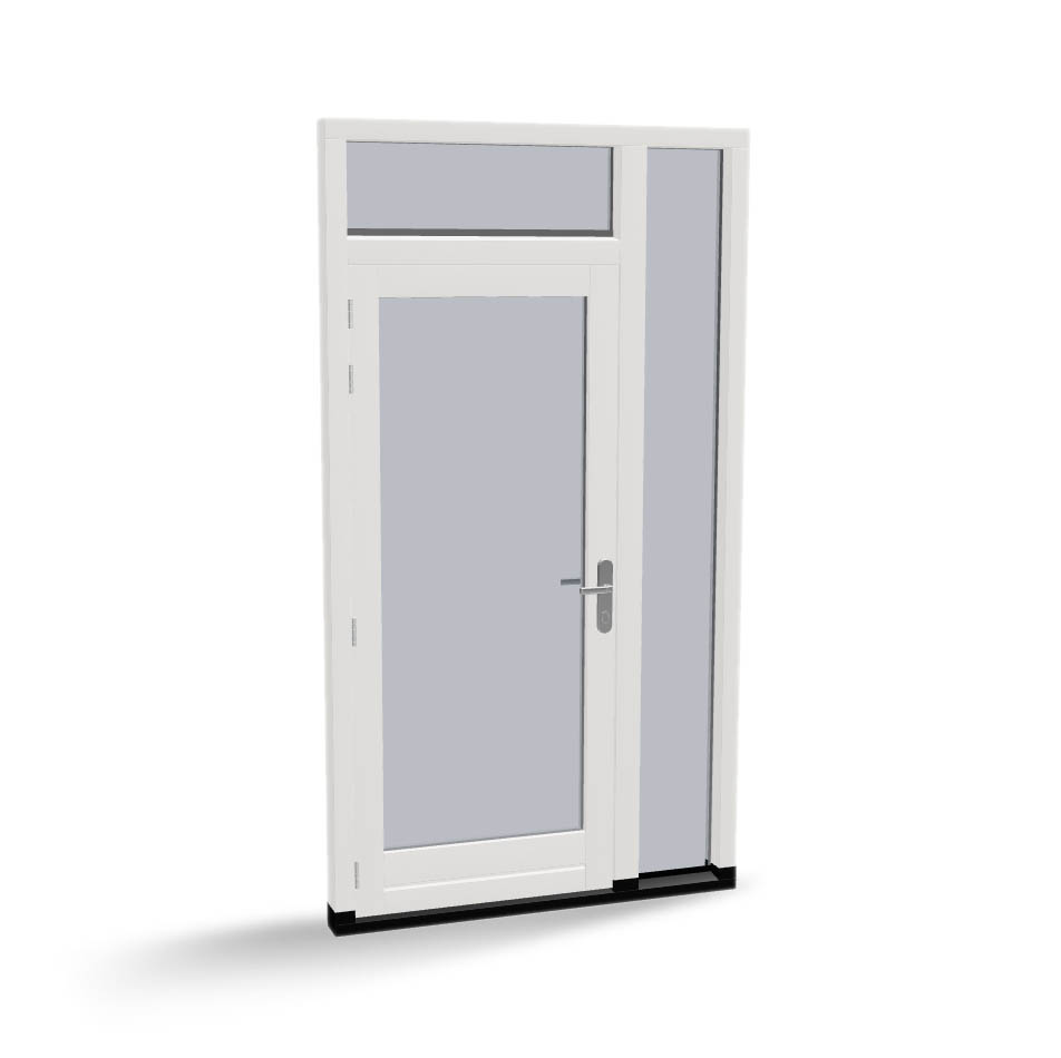 Houten deur met bovenlicht en zijlicht, buitendraaiend