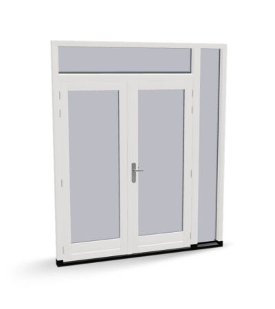 Houten dubbele deuren met zijlicht en bovenlicht, buitendraaiend