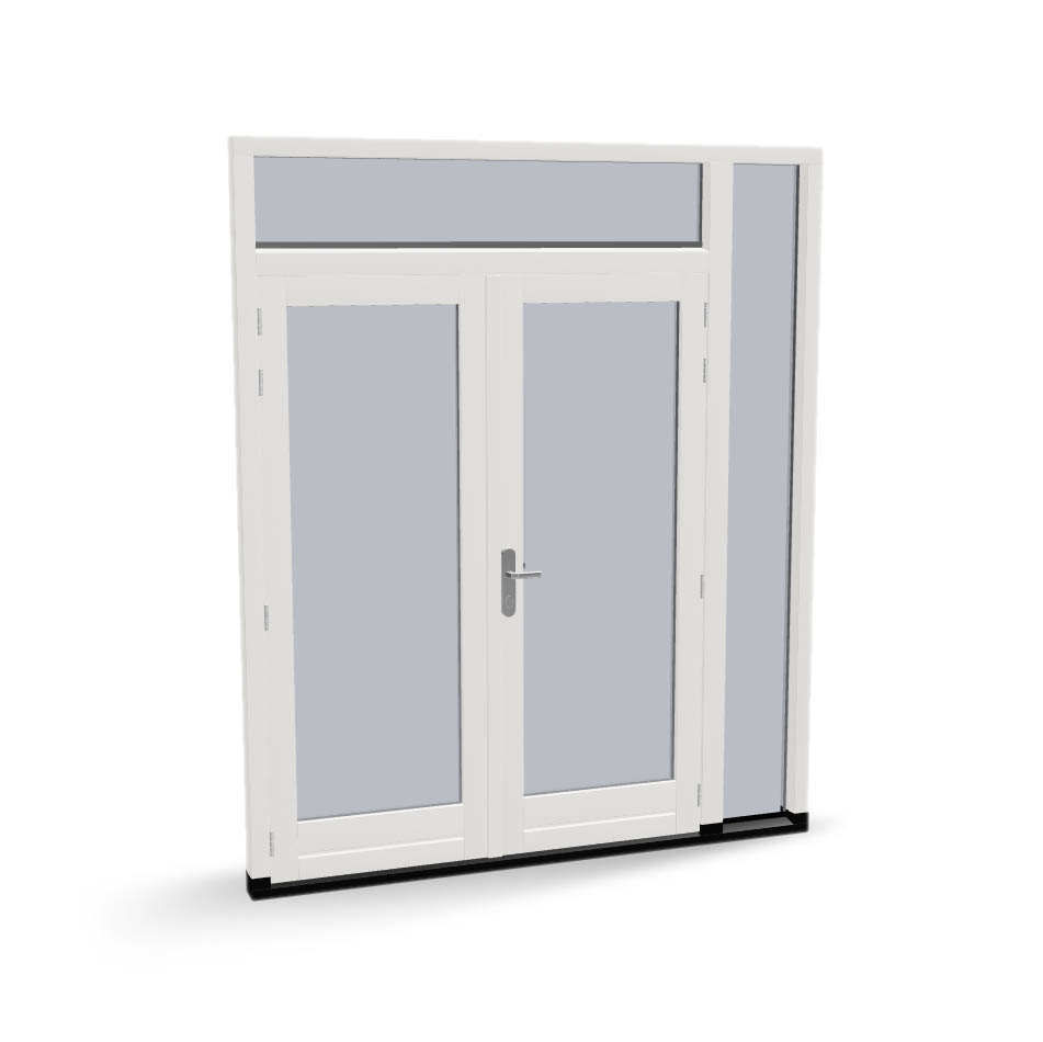 Houten dubbele deuren met zijlicht en bovenlicht, buitendraaiend