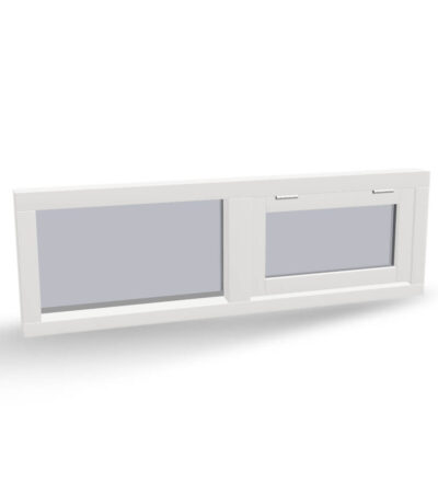 Houten raamkozijn met uitzetraam en vast glas, 2 vaks