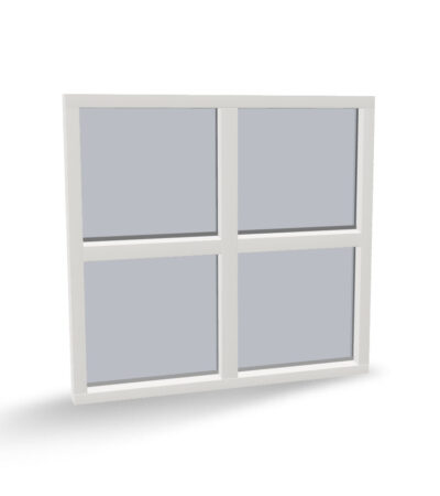 Houten vast glas kozijn 4-vaks kruisverdeling, 2 vakken horizontaal, 2 vakken verticaal