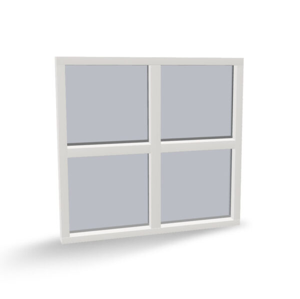 Houten vast glas kozijn 4-vaks kruisverdeling, 2 vakken horizontaal, 2 vakken verticaal