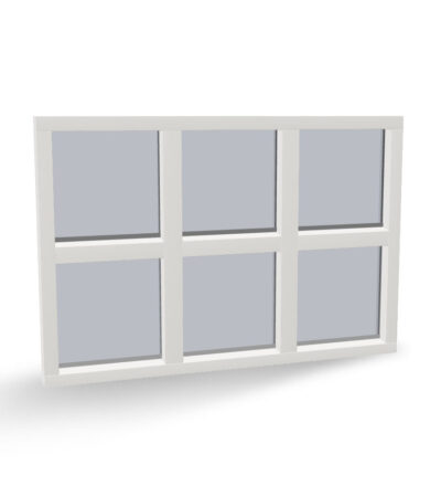 Houten vast glas kozijn 6-vaks, 3 naast, 2 boven elkaar