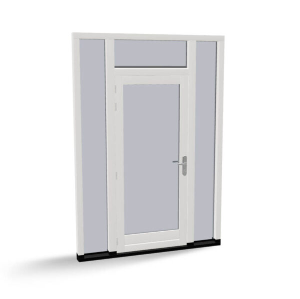 Houten deur met 2 zijlichten en bovenlicht, buitendraaiend