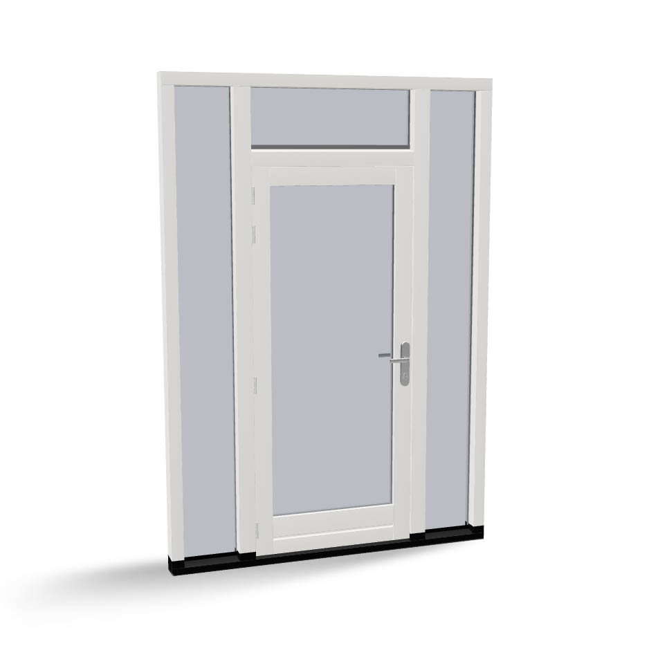 Houten deur met 2 zijlichten en bovenlicht, buitendraaiend