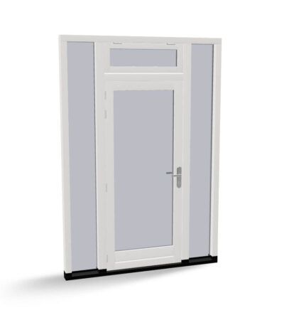 Houten deur met 2 zijlichten en uitzetraam, buitendraaiend