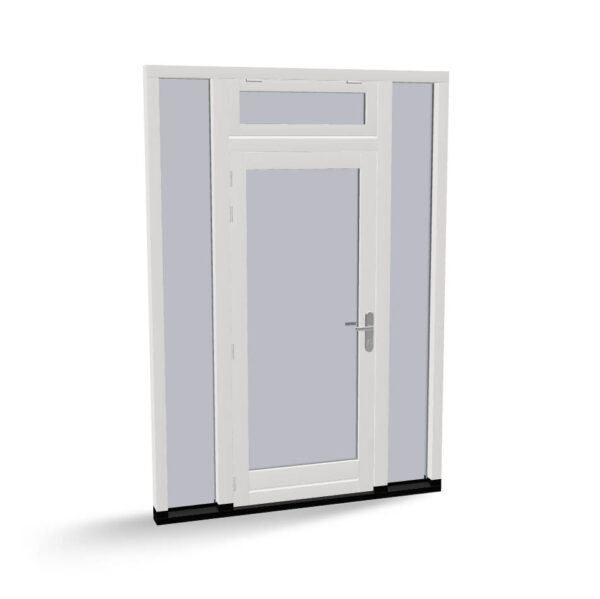 Houten deur met 2 zijlichten en uitzetraam, buitendraaiend