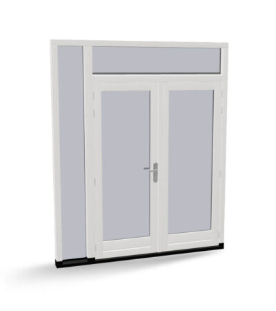 Houten dubbele deuren met zijlicht en bovenlicht, buitendraaiend