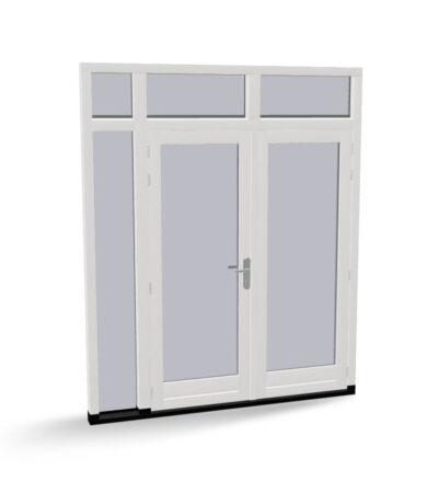 Houten dubbele deur met 1 zijlicht en 3 bovenlichten, buitendraaiend