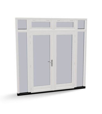 Houten dubbele deuren met 2 zijlichten, 2 bovenlichten en 2 uitzetramen