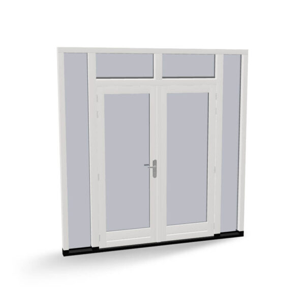 Houten dubbele buitendeuren met 2 zijlichten en 2 bovenlichten