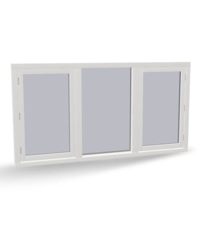Houten raamkozijn met 2 draairamen en vast glas, 3 vaks