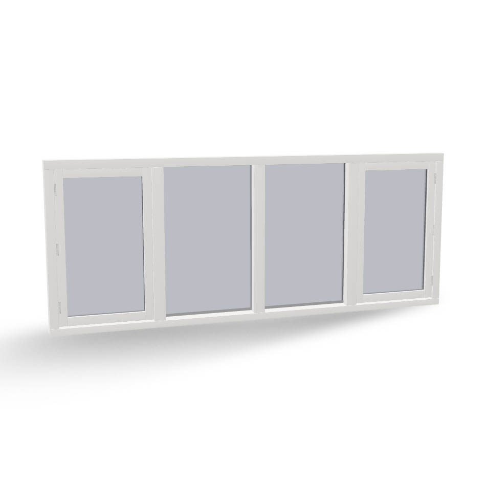 Houten raamkozijn met 2 draairamen en 2 vaste ramen, 4 vaks