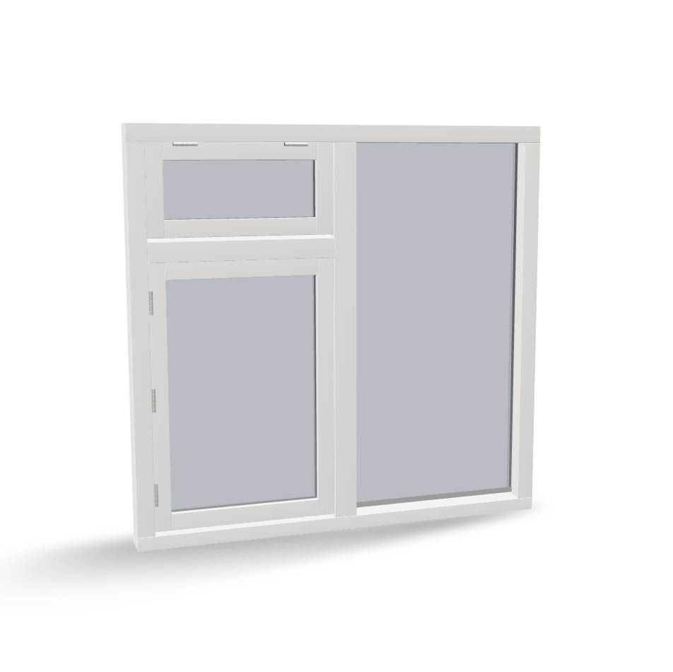 Houten raamkozijn met draairaam, uitzetraam en vast raam, 3 vaks