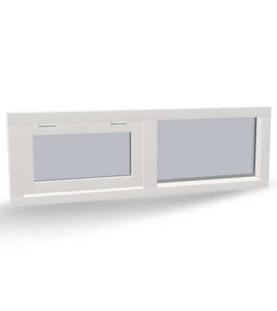 Houten raamkozijn met uitzetraam en vast glas, 2 vaks