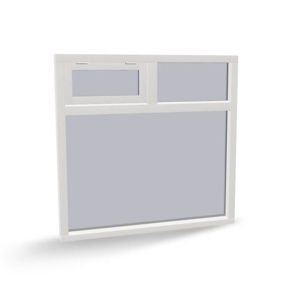 Houten raamkozijn met vast glas, uitzetraam en bovenlicht, 3 vaks