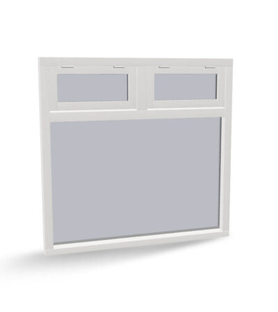 Houten raamkozijn met vast glas en 2 uitzetramen, 3-vaks