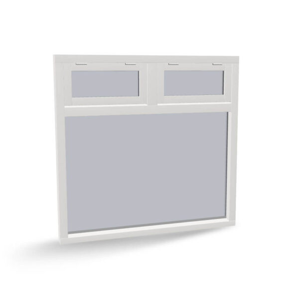 Houten raamkozijn met vast glas en 2 uitzetramen, 3-vaks