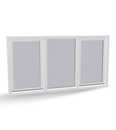 Houten raamkozijn met 2 draaikiepramen en vast glas in het midden, binnendraaiend